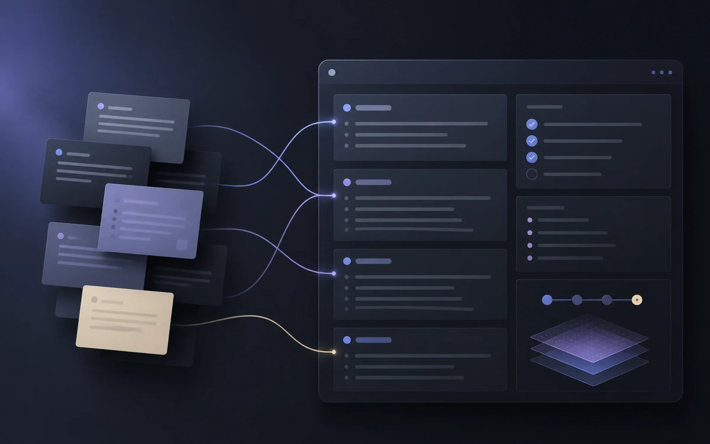 Visual conceitual do SpecFlow, transformando notas de discovery em uma especificação estruturada e rastreável.